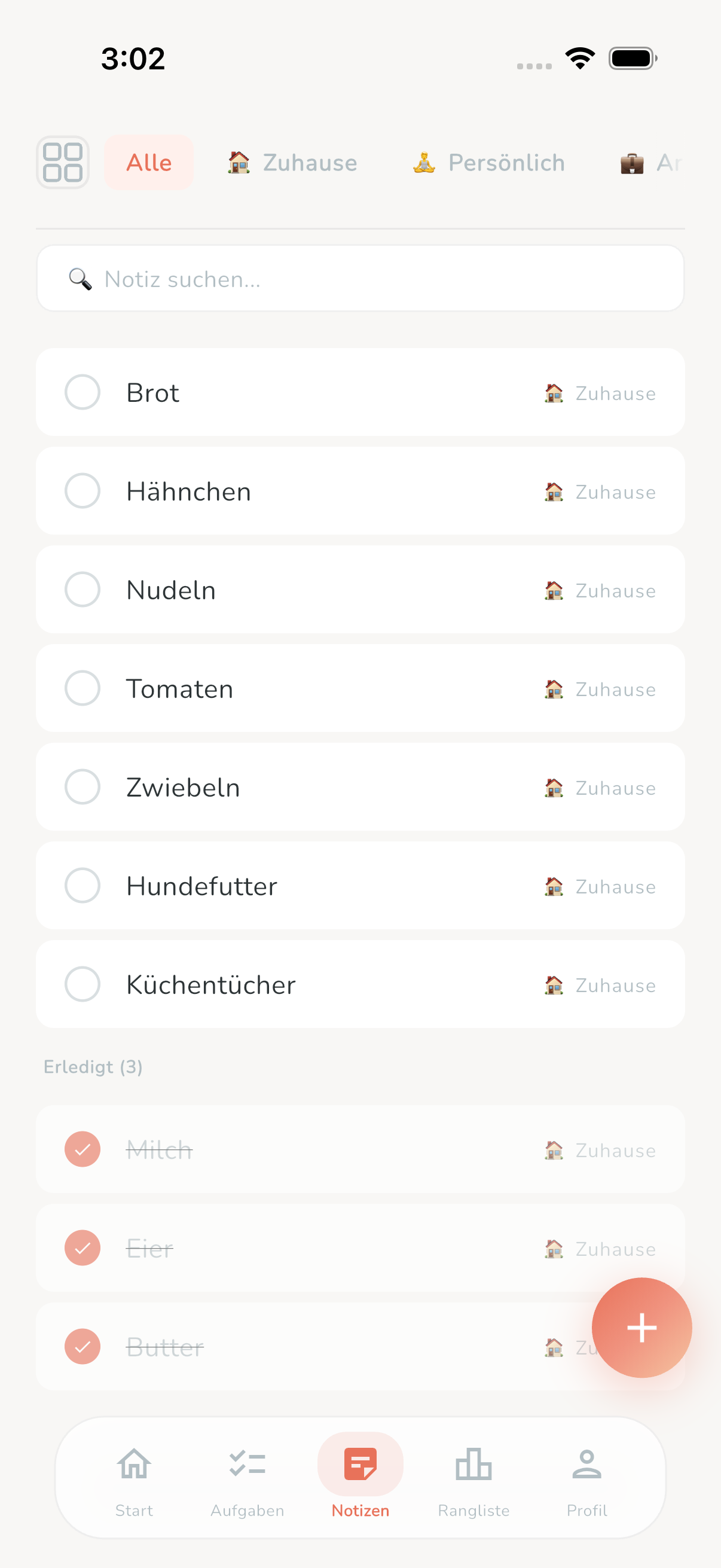 Memos checklist screen