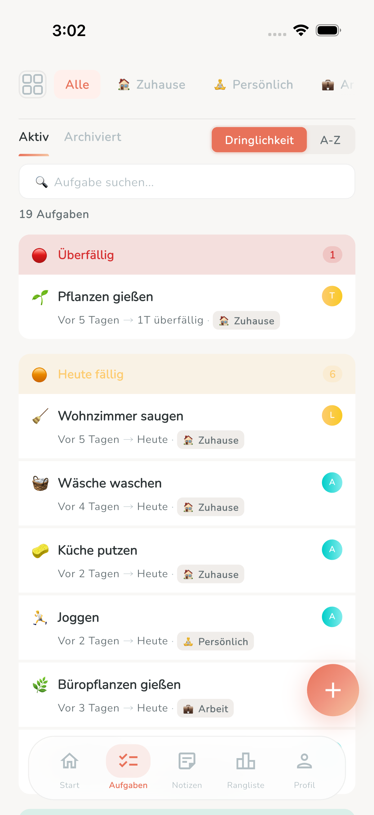 Task list with priority labels