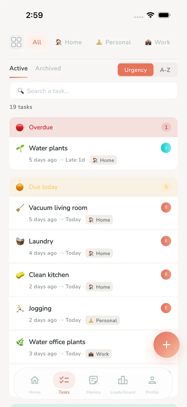 Task list with priority labels