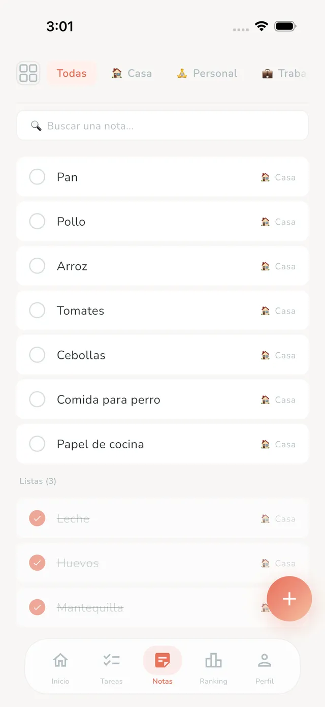 Memos checklist screen