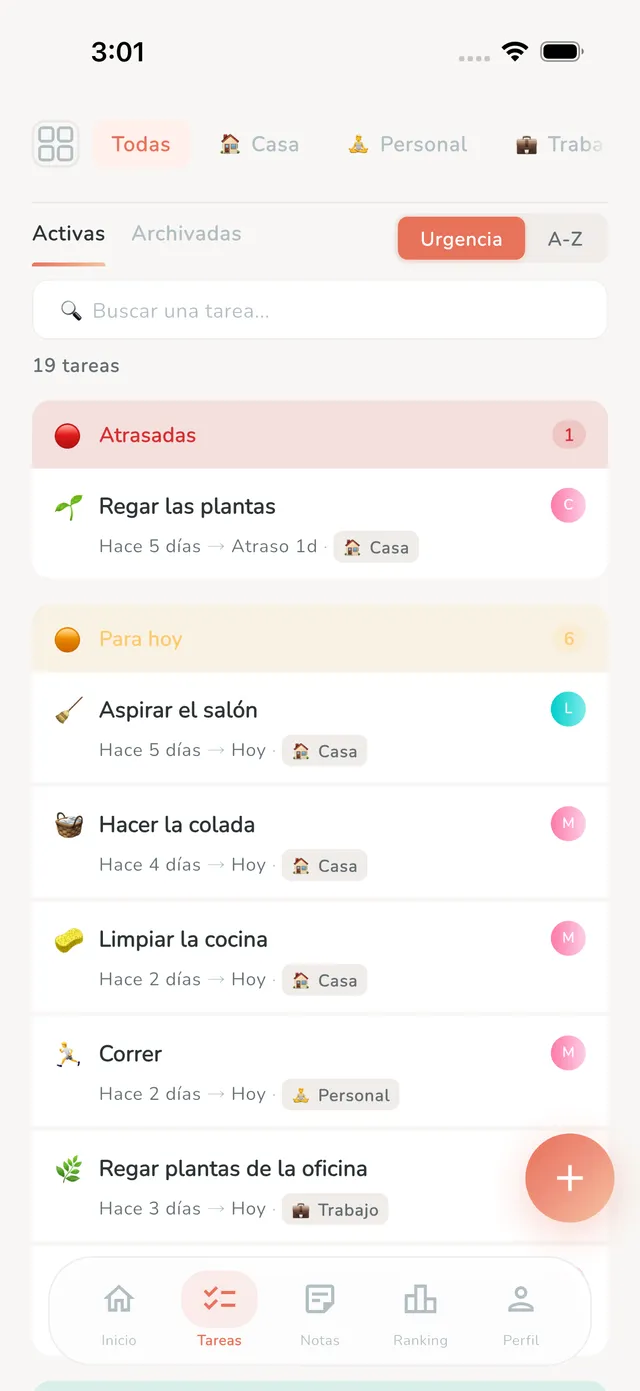 Task list with priority labels