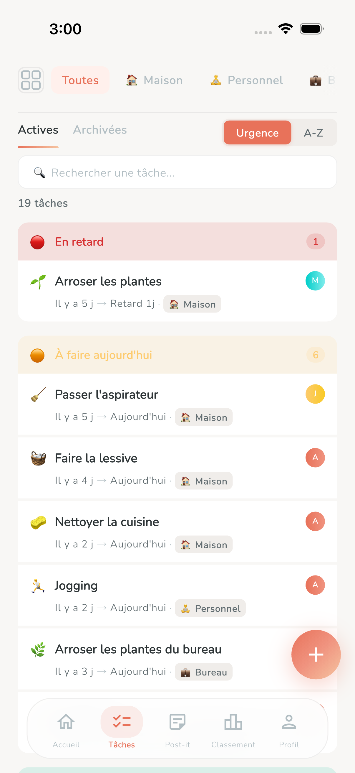 Task list with priority labels