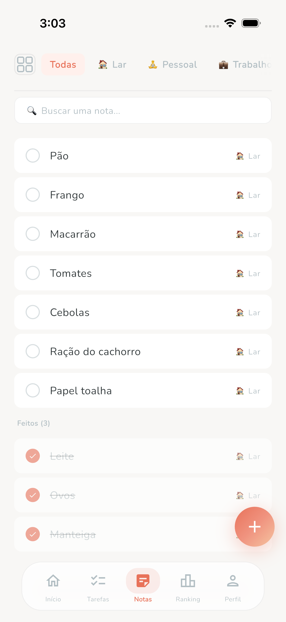 Memos checklist screen