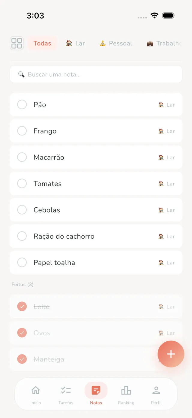 Memos checklist screen