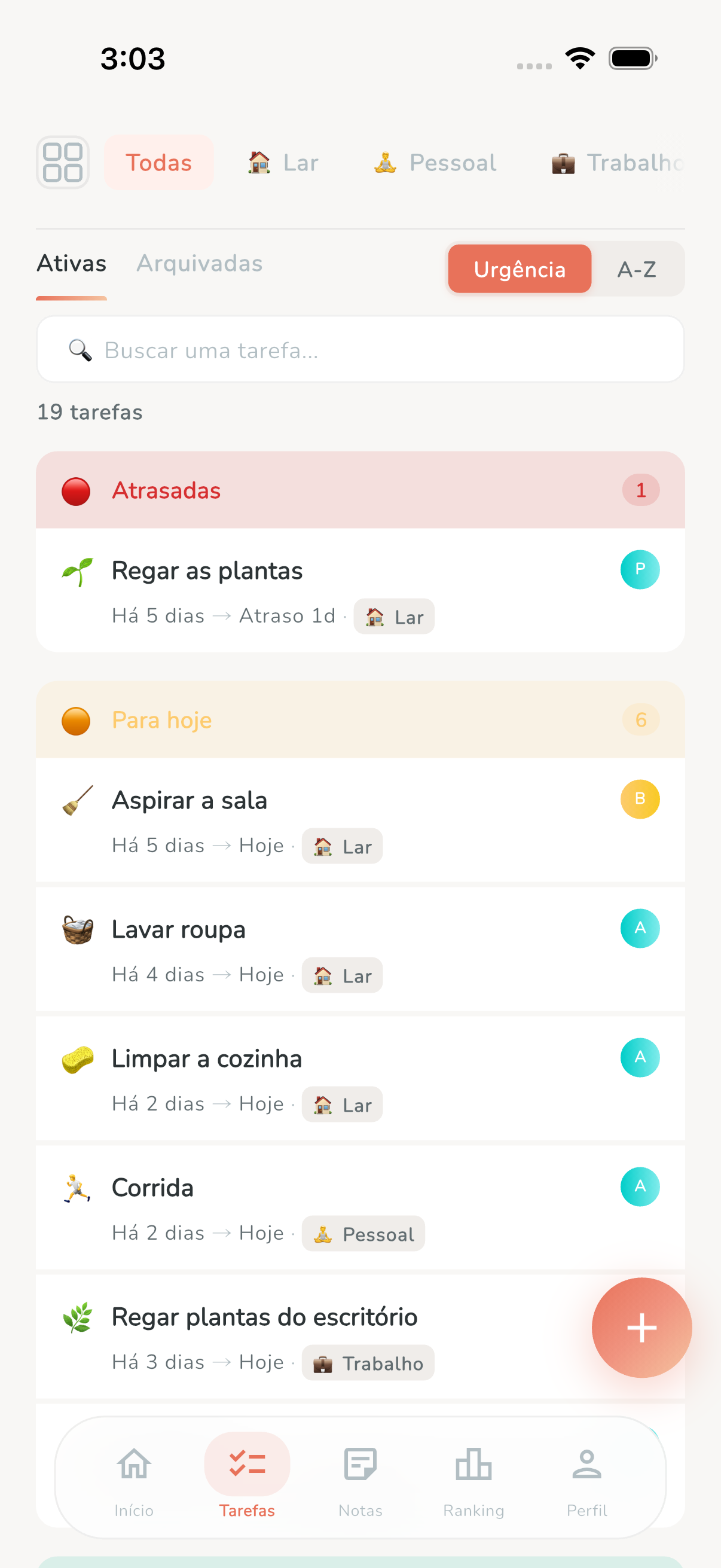 Task list with priority labels