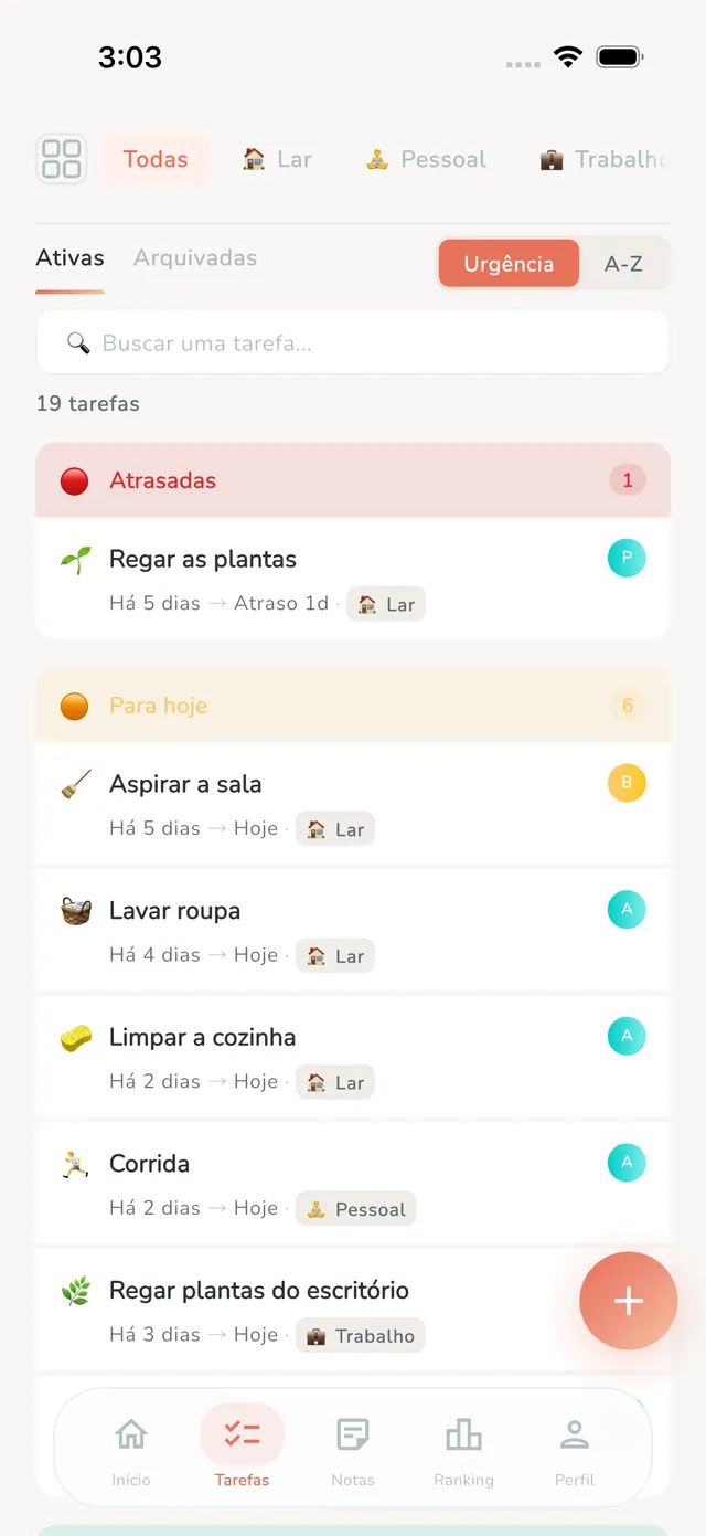 Task list with priority labels