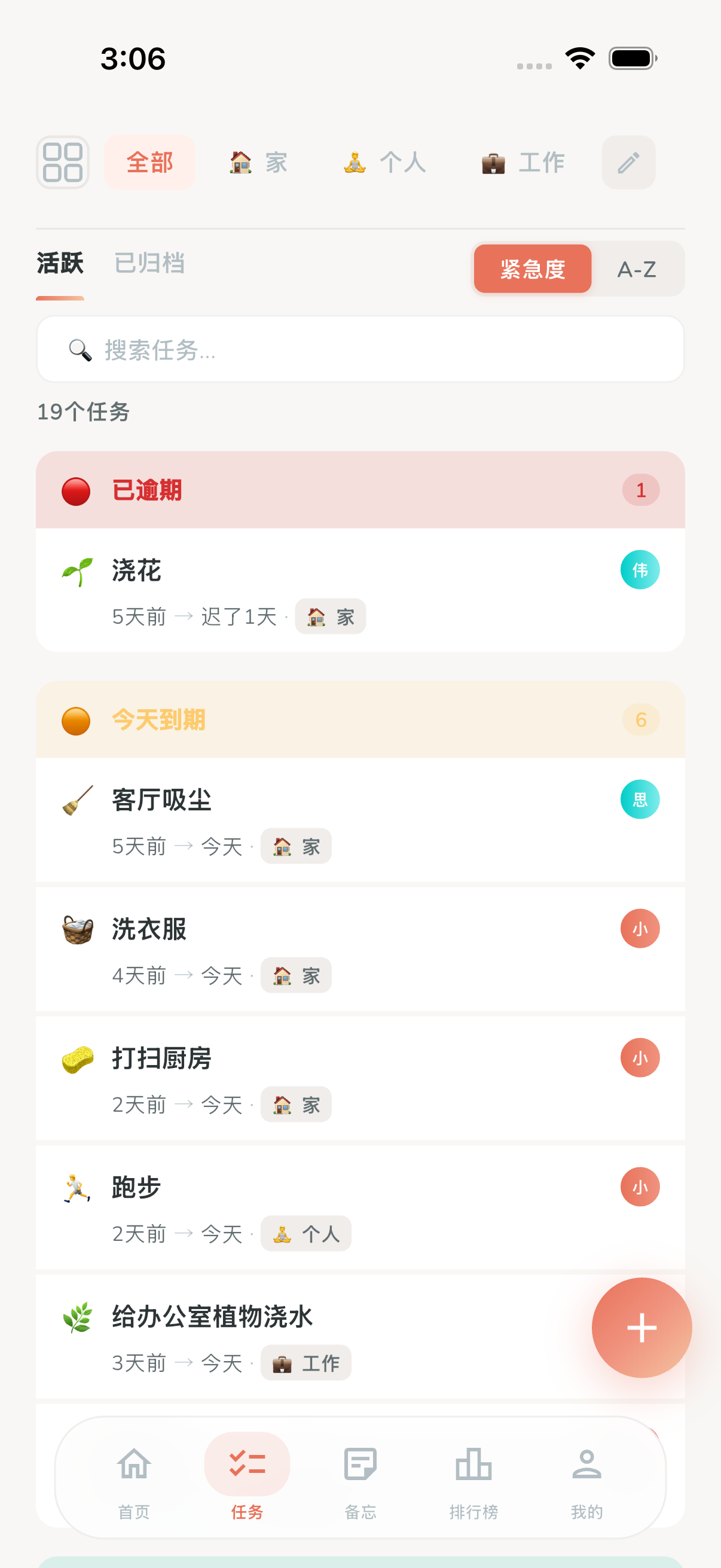 Task list with priority labels