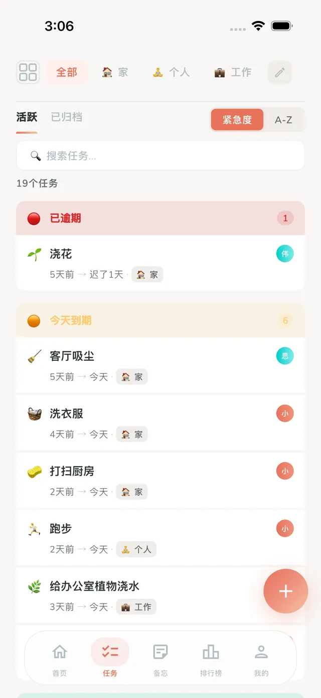Task list with priority labels